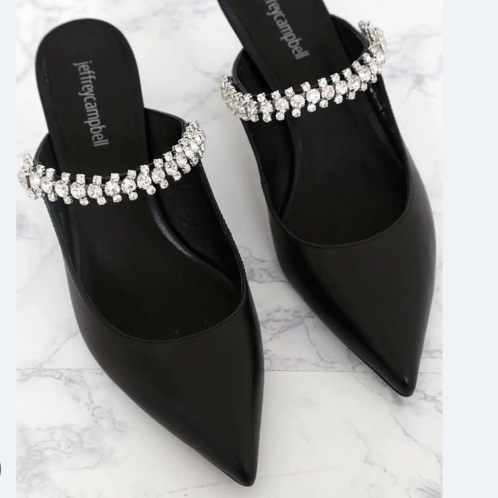 Jeffrey Campbell Lori heel black patent with rhinestones